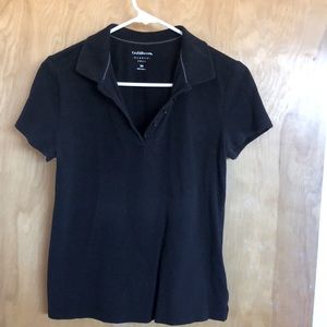 Black V-neck button up